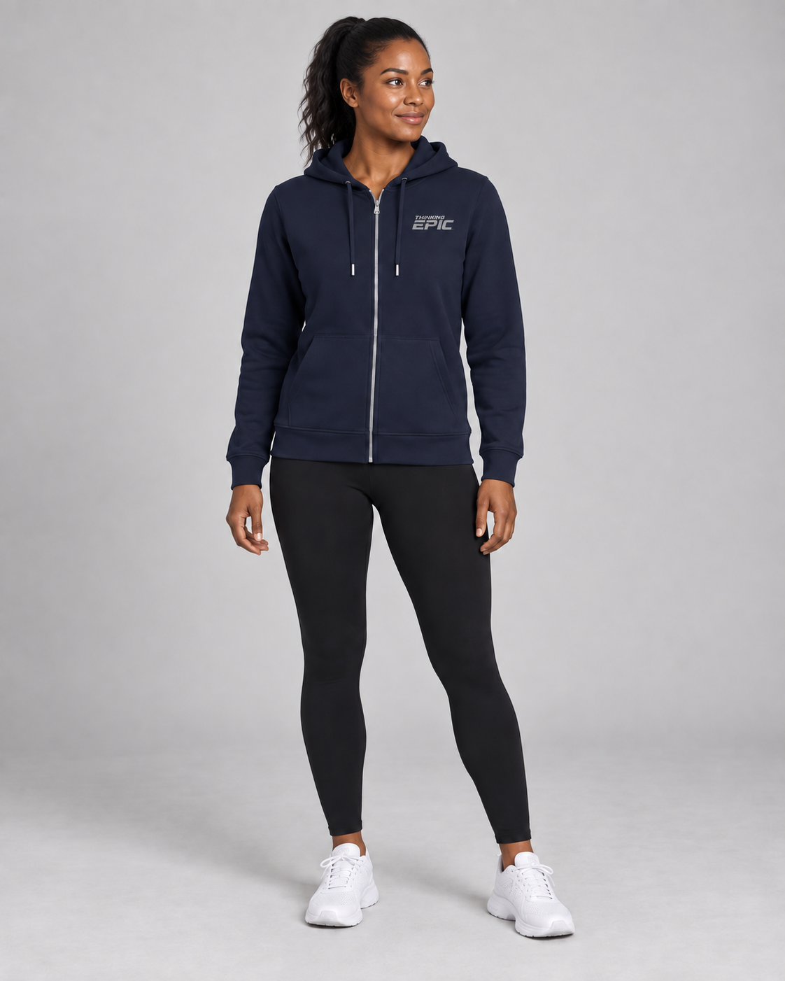 Navy Thinking Epic zip hoodie with small chest logo