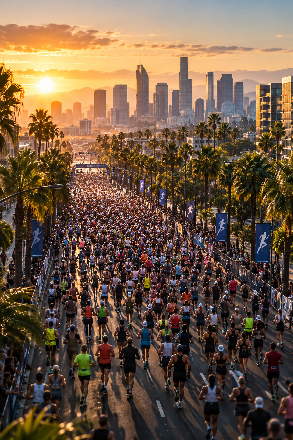 Marathon runners filling a city street